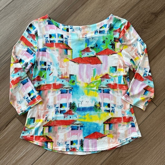 Peck & Peck Tops - Y2K Vintage Abstract Painting 3/4 Sleeve Top